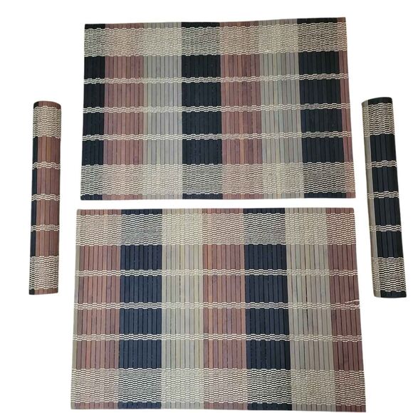 4 Bamboo Placemats MCM Neutral Black Brown Gray Wood - Picture 1 of 5